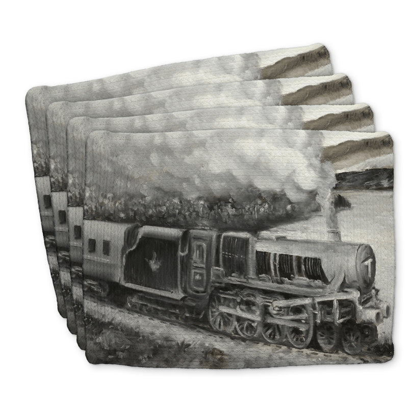 Ensemble de 4 napperons vintage en polyester tressé Locomotive