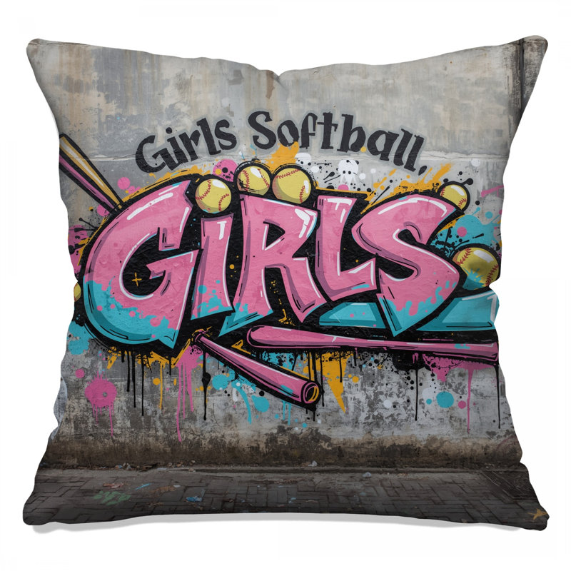 Coussins à double face graffiti pour filles, 26 x 26 pouces