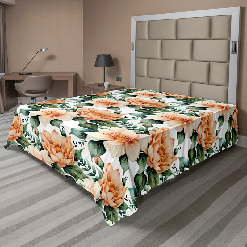 Floral Flat Sheet, Jade Green and Cinnamon