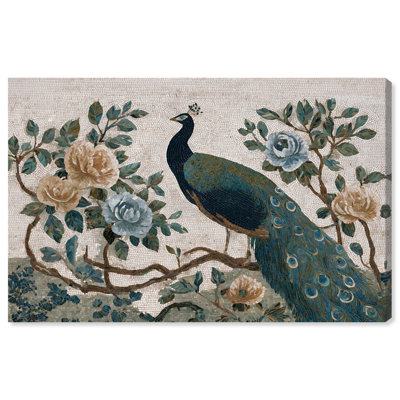 «Peacock and the Peony II», reproduction d'art sur toile par Art Remedy