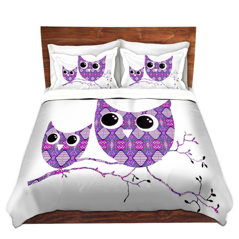 Ensemble de housse de couette hibou argyle, 1 housse simple + 1 taie standard, Rose / Noir