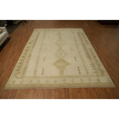 Elegant Kilim Area Rug 10x13 with Subtle Tribal Patterns