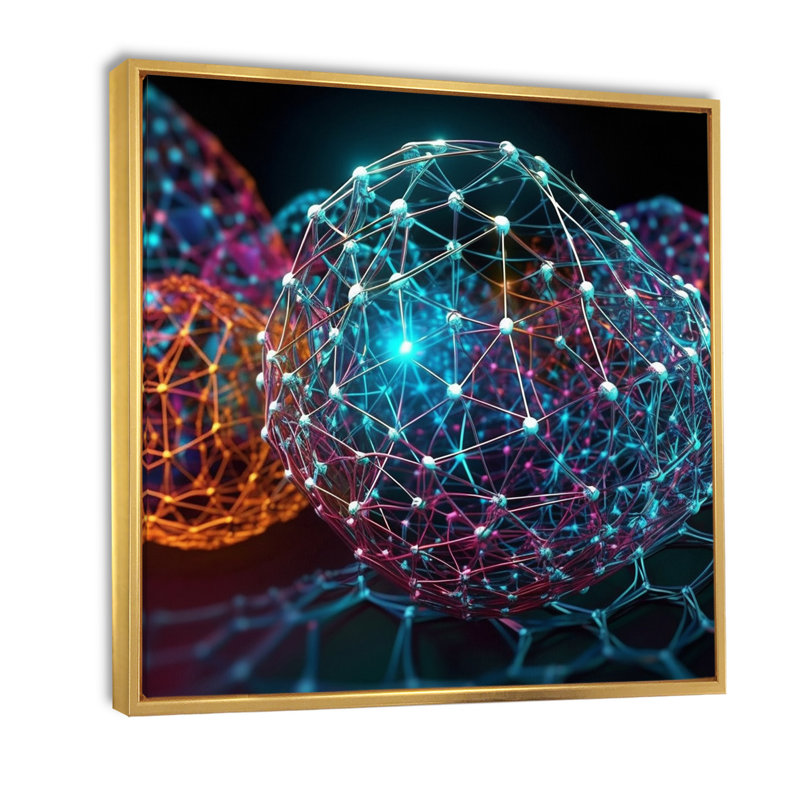 Impression sur toile liquide à cristaux liquides Matrix I - Fractals, Cadre flottant doré, H 36 po x l 36 po x P 1,5 po