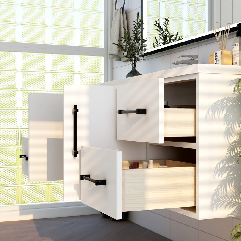 Meuble-lavabo mural 60 po avec lavabo simple en acrylique renforcé Victoria, Blanc lustré