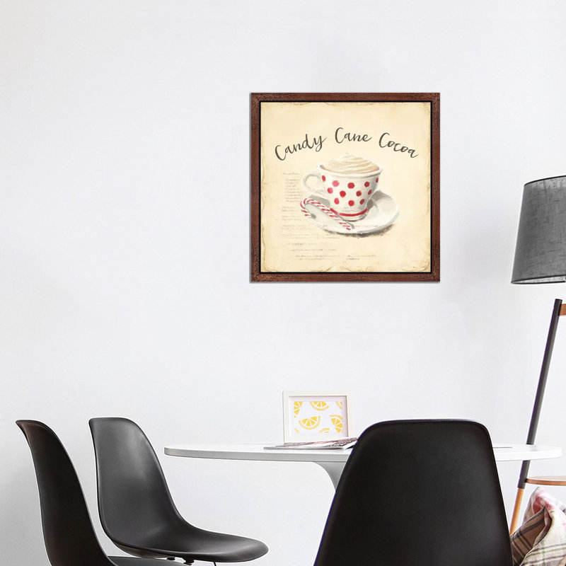 Creme De Noel Candy Cane by Emily Adams - Floater Frame Print on Canvas, Brown Framed