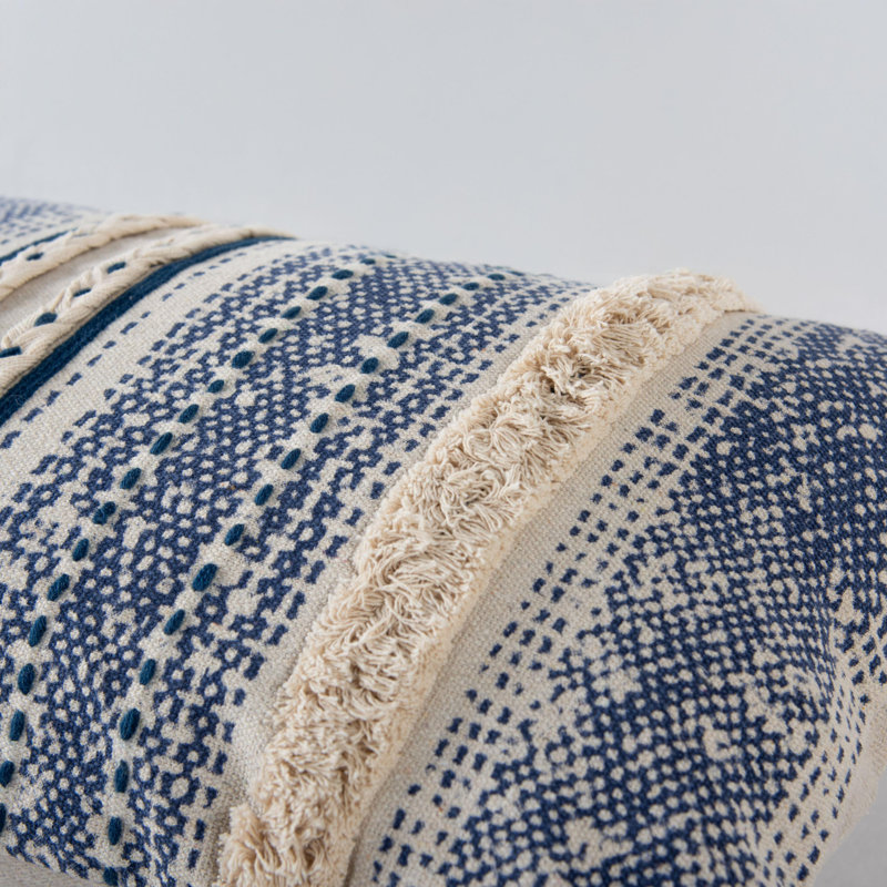 Striped Cotton Reversible Throw Pillow, Dark Blue/Natural