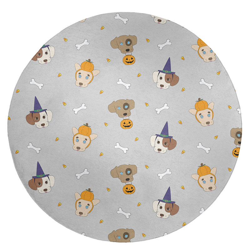 Tapis gris/orange/bleu area fait main, Rond 5 pi