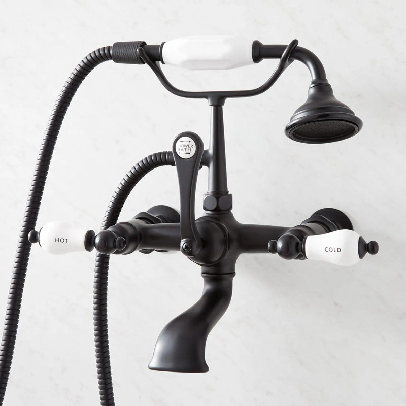 Telephone Style Wall Mounted Tub Faucet with Porcelain Lever Handles, Chrome