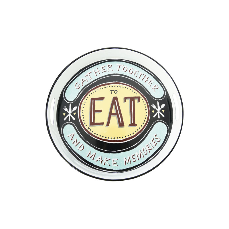 "Gather Together to Each and Make Memories" Enameled Metal Tray with Cut-out Handles