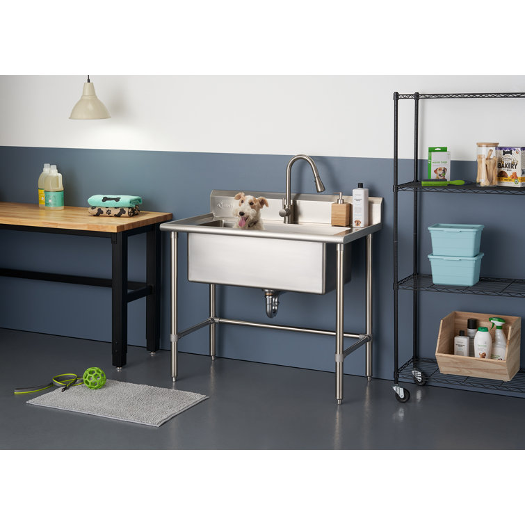 TRINITY EcoStorage 41.7 in. W x 24 in. D NSF Stainless Steel Utility Sink w/ Pull out Faucet