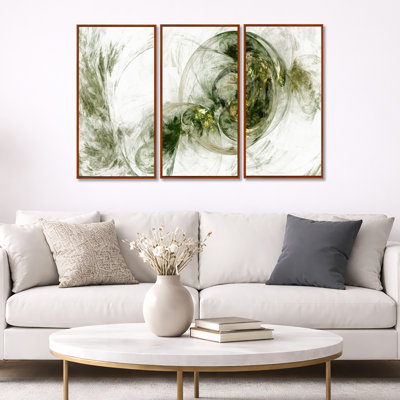 Coloured Smoke Green - ensemble de 3 reproductions d'art encadrées abstraites sur toile