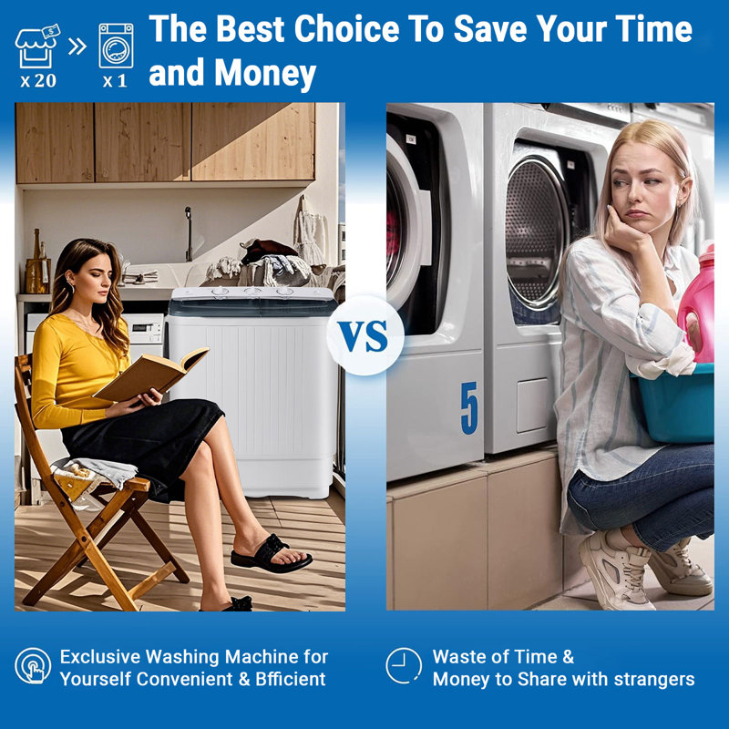 Erivess Portable Washing Machine, Twin Tub 32 Lbs Capacity with Drying Rack, Compact Laundry Washer(22 Lbs) and Spinner(10 Lbs) Combo, Durable Design, Timer Control, Small Laundry Machine for RV, Apartments, Dorms