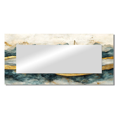 Golden Sailboat On Emerald Ocean I - Transportation Mirror Wall Art - Printed On Metal