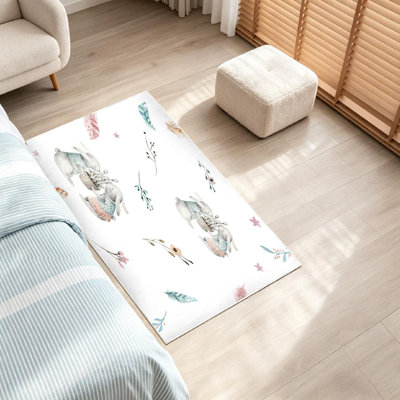 Clear Machine Washable,Cute Baby Rabbit Animal Forest for Children Clothing Woodland Indoor Area Rug