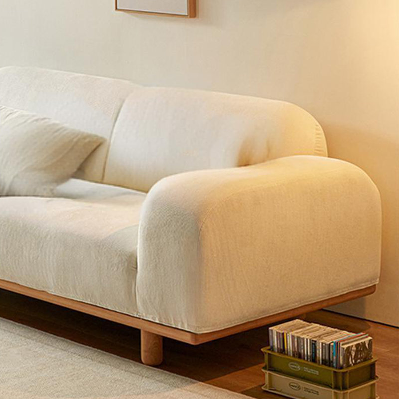 Modern solid wood simple straight line fabric sofa, 30.7" H x 86.61" W x 39.37" D, 3, White