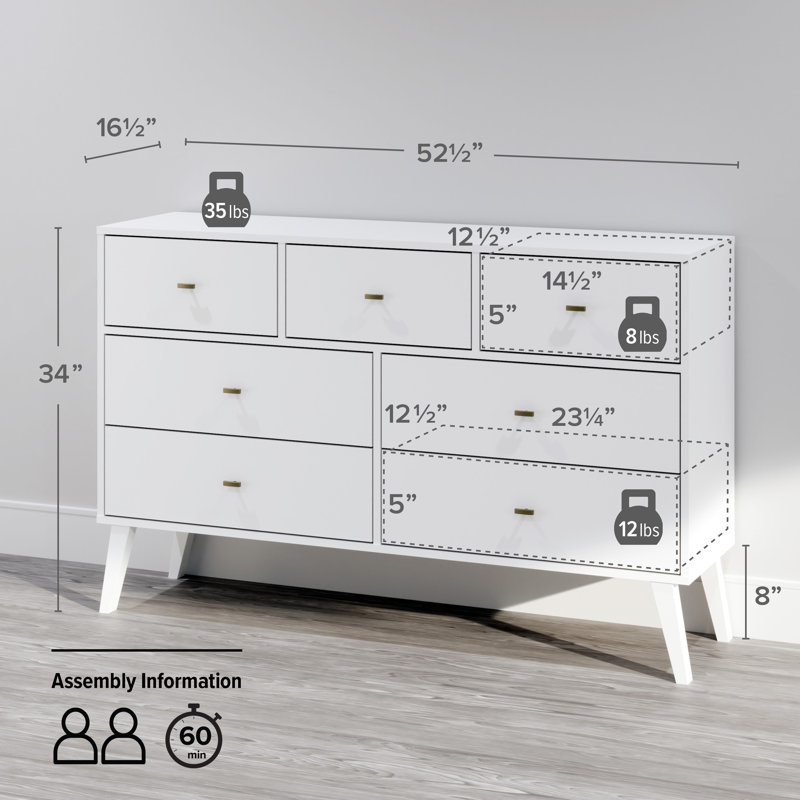 Breux 52.5'' W 7 - Drawer Dresser, White