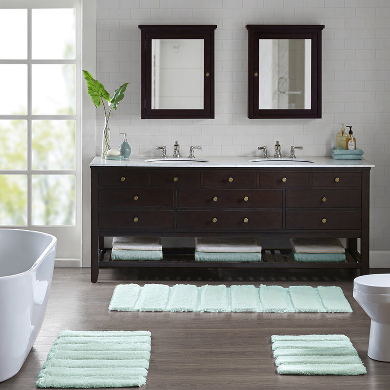 Bath Mat 24X58", 100% , Stripe, , Tuft, Soft, Stain , Non-Skid, Machine Washable 24X58" Mat, , Fade