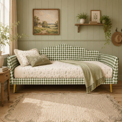 Upholstered Platform Daybed with Cloud Gingham Design