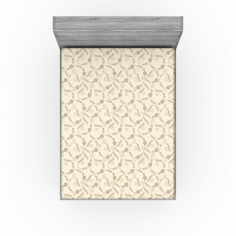 Drap-housse Ambesonne, Champagne / motif floral brun clair foncé, Drap-housse de taille très grand