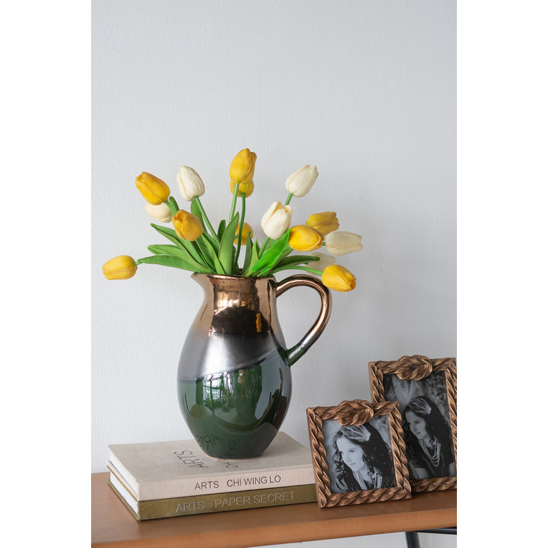 8X6.5X10" Ceramic Pitcher Vase With Ombre Bronze/Silver/Green Finish