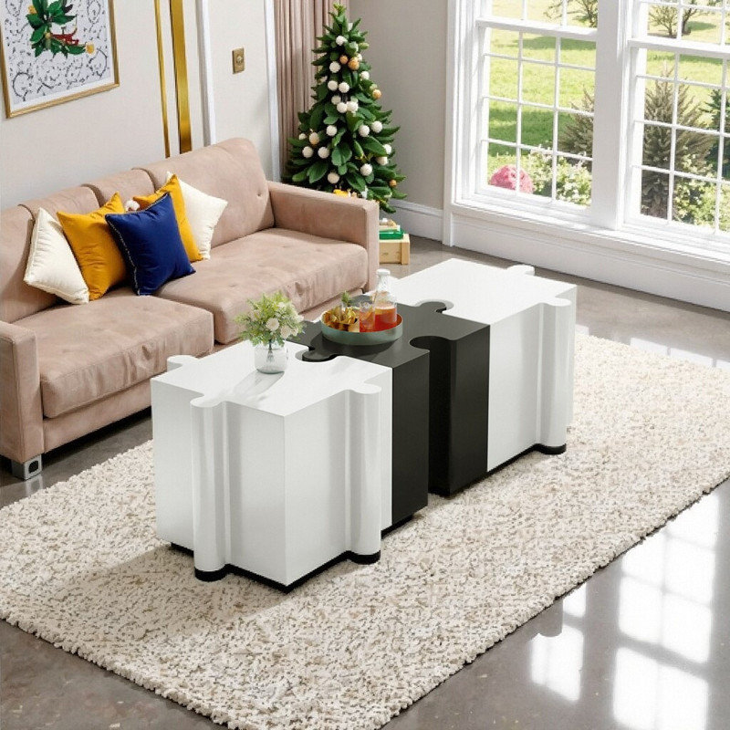(Ensemble de 3) Table basse modulaire de 54 po Mgo, Noir / blanc