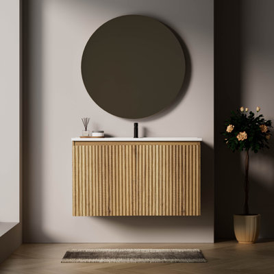 Meuble-lavabo autoportant traditionnel Halston 36 po en bois d'ingénierie avec lavabo intégré et rangements intégrés