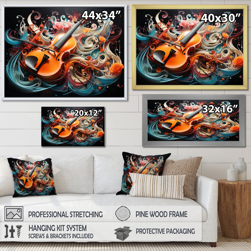 Maketa Coloré surréel symphonie I - reproduction sur toile, Cadre flottant noir, H 16 po x l 32 po x P 1 po