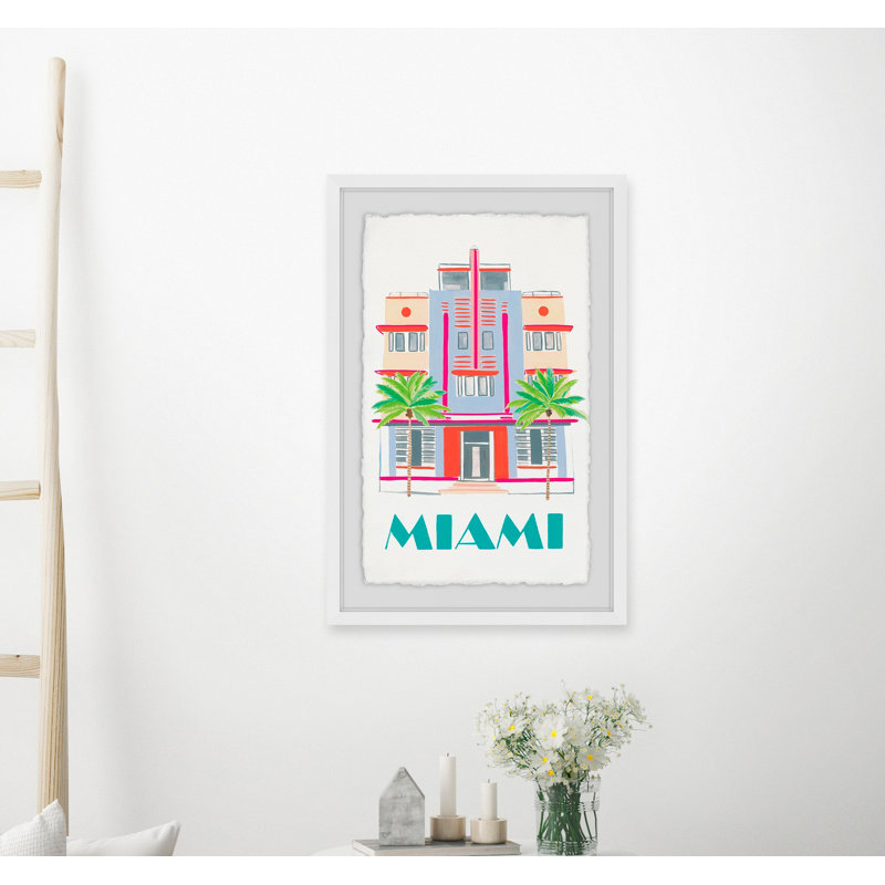 Miami Art Deco - Print, 30cm H x 20cm W x 4cm D, White Framed with Deckled Edges