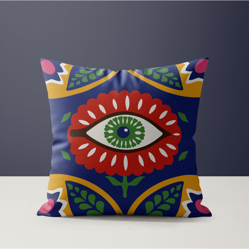 Coussin décoratif en microsuède Kris, Carré 20 po, Navy Blue/Red/Yellow/Green