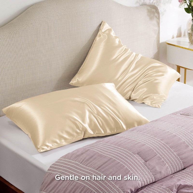 Bedsure Satin Pillow Case 2 Pack, Champagne, Queen Pillow Case
