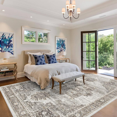 Washable Area Rugs - Large Rugs for Living Room Stain Resistant Carpet Vintage Rugs for Bedroom with Non Slip Backing Home Decor Floor Decoration Mat ( Grey)