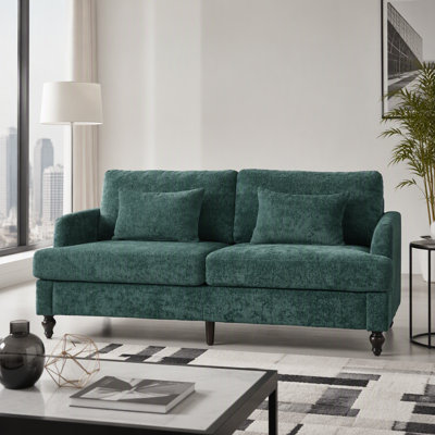 Mid Century Modern chenille Fabric Loveseat sofa, 2-Seat Upholstered Loveseat Sofa Modern Couch for Living Room,Brown wood feet sofa for Bedroom, Read