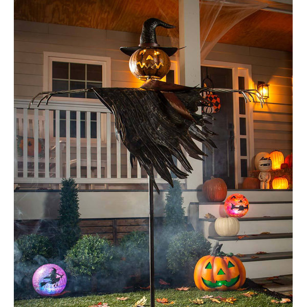 Indoor Outdoor Lighted Scarecrow Short Statue By Plow And Hearth