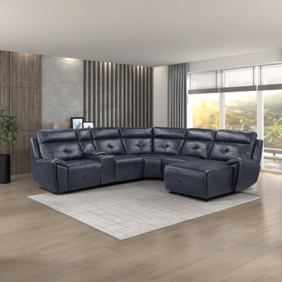 Canapé modulaire inclinable moderne et contemporain en similicuir de 108 po avec 3 fauteuils inclinables, console de rangement et ressorts ensachés Chalbi