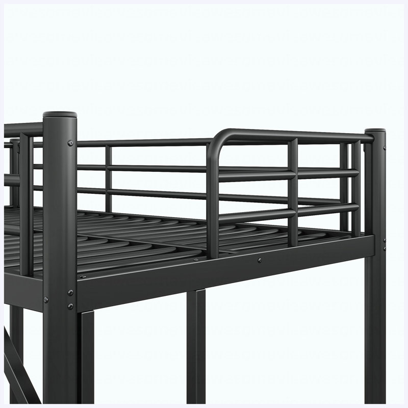 Lit mezzanine simple en métal avec échelle facile à monter et garde-corps de sécurité pleine longueur, finition noire