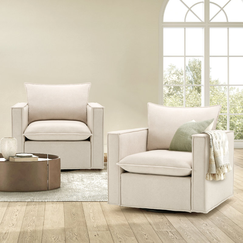Hendina Upholstered Swivel Armchair, Camel Polyester