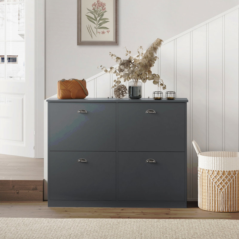 Shoe Cabinet,Hidden Slim Narrow Shoe Rack Cabinet With 4 Drawers For Entryway, Foyer,Hallway,Bedroom,Original Wood Color, (GRAY)