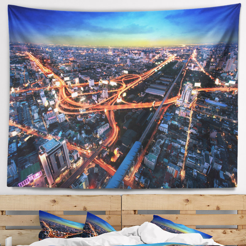 Tapisserie en polyester expressway de la vue aérienne avec accessoires suspendus inclus, H 32 po x l 39 po