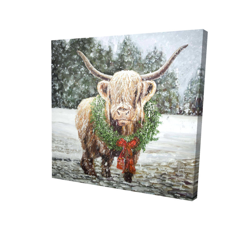 Vache Highland Christmas - décoration de maison de vacances en toile brune