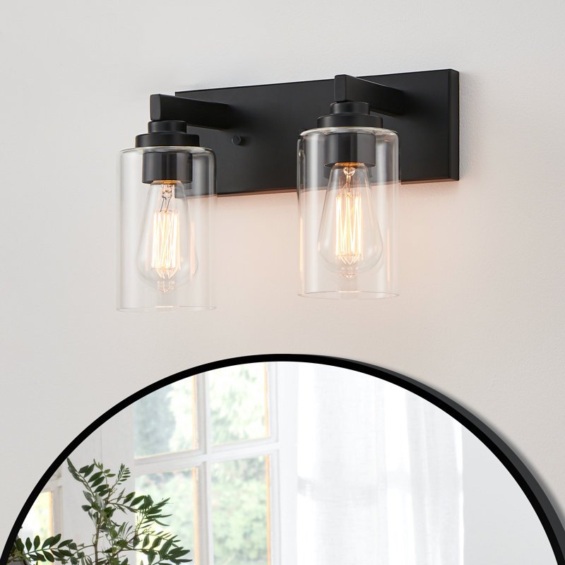Éclairage de meuble-lavabo transitionnel à intensité variable, Noir mat, 14,12 po de largeur, 2 lumières