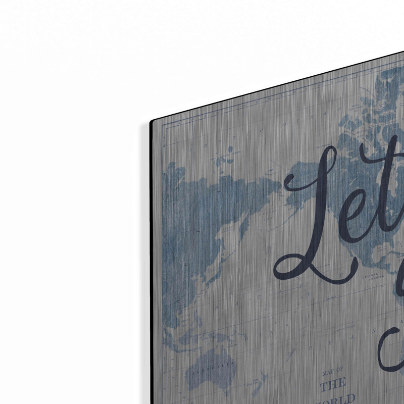 «Blueprint World Map Lets Go» par Sue Schlabach, art mural en métal, H 12 po x l 16 po