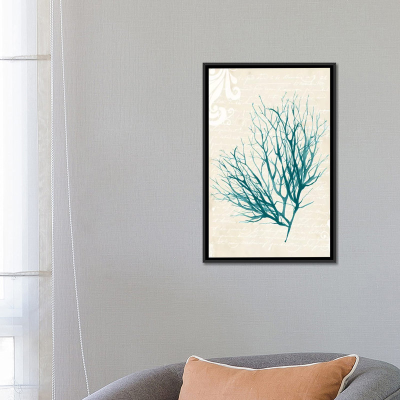 « bleu algues iv », impression sur toile, H 26 po x l 18 po x P 1,5 po, Toile avec cadre noir, Pas de tapis