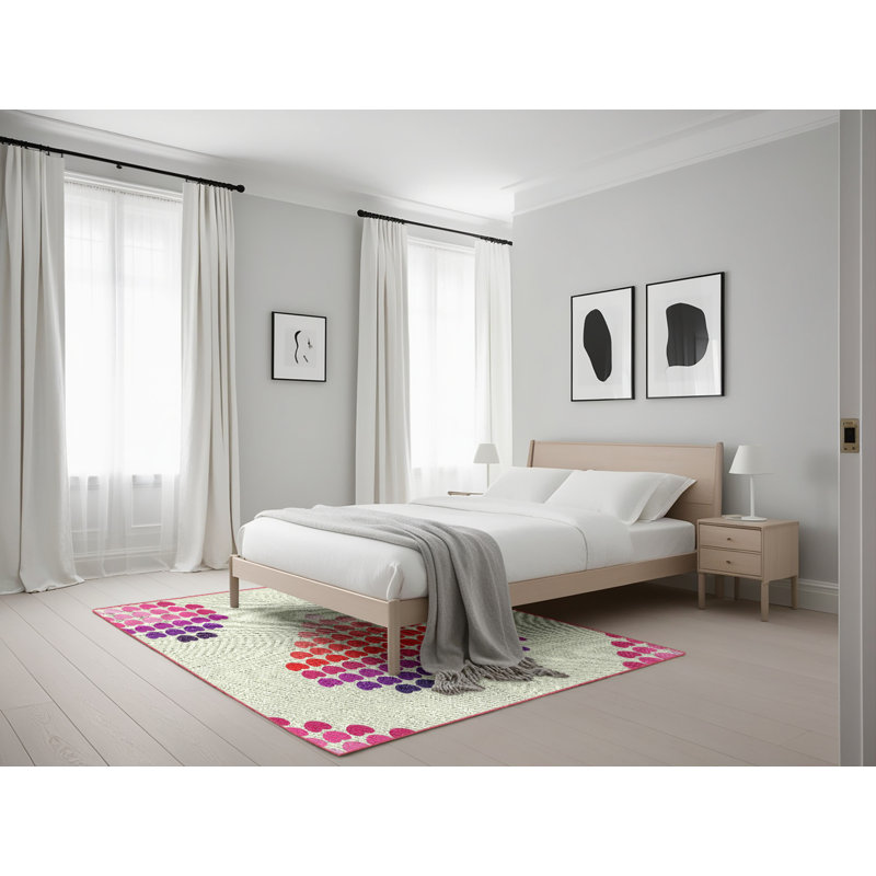 Tapis rose/beige à motifs/bleu marine Pulli, Rectangle 5 pi x 7 pi