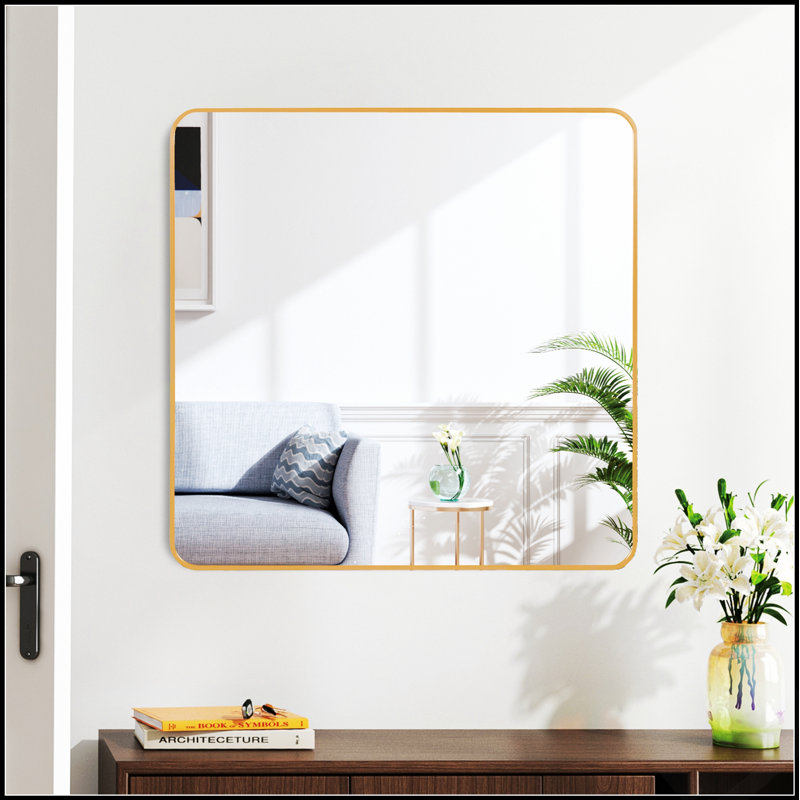 Miroir de salle de bain carré en métal avec cadre en métal, 30 po x 30 po, verre HD de haute qualité avec film incassable et installation facile