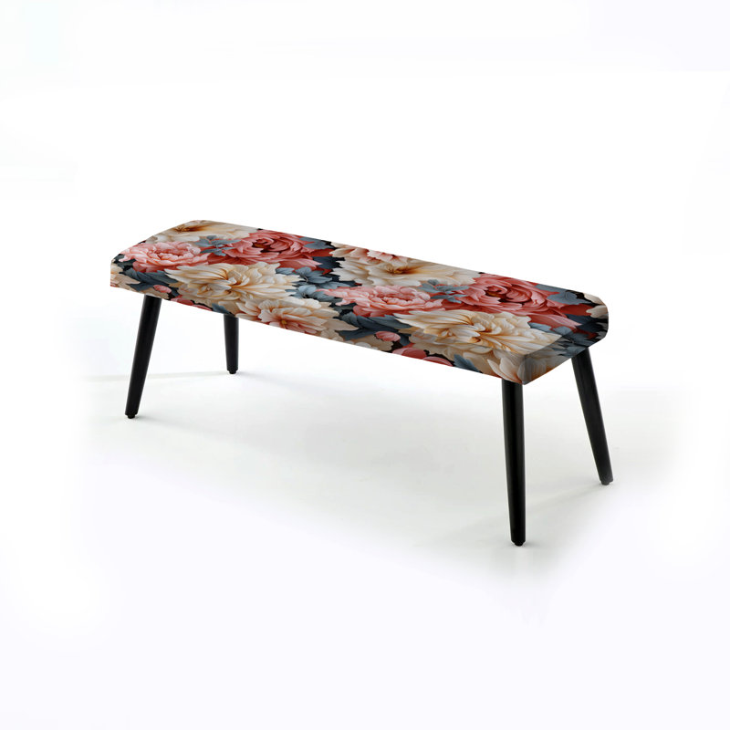 Beige et rose Timeless Peony Delights - Banc rembourré floral noir