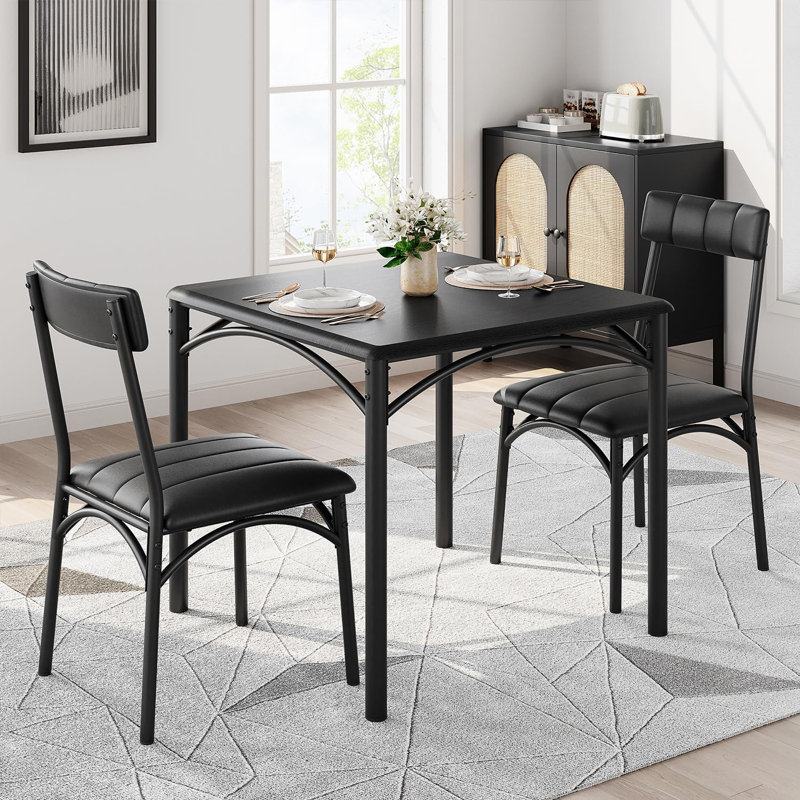Ensemble de salle à manger industriel pour 2, table compacte et 2 chaises rembourrées en polyuréthane, peu encombrant pour les petits espaces