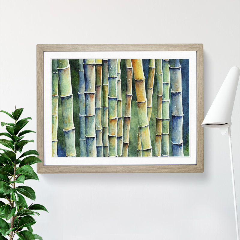 Watercolour Bamboo Forest Vol.2 - Single Picture Frame Painting, Oak Framed, 34cm H x 46cm W x 2cm D
