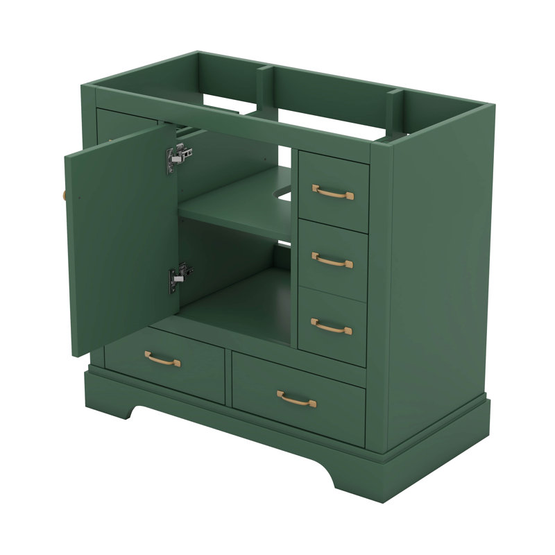 Meuble-lavabo moderne 36 po, six tiroirs avec tablette réglable, Vert