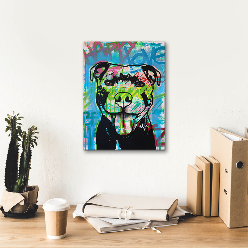 «Happy Love Pitbull» par Dean Russo Studios, art mural sur toile, H 16 po x l 12 po x P 0,75 po