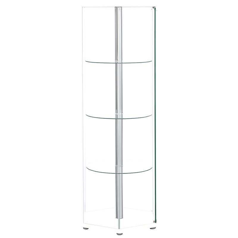 Vitrine hexagonale à 4 tablettes en verre transparent, Blanc